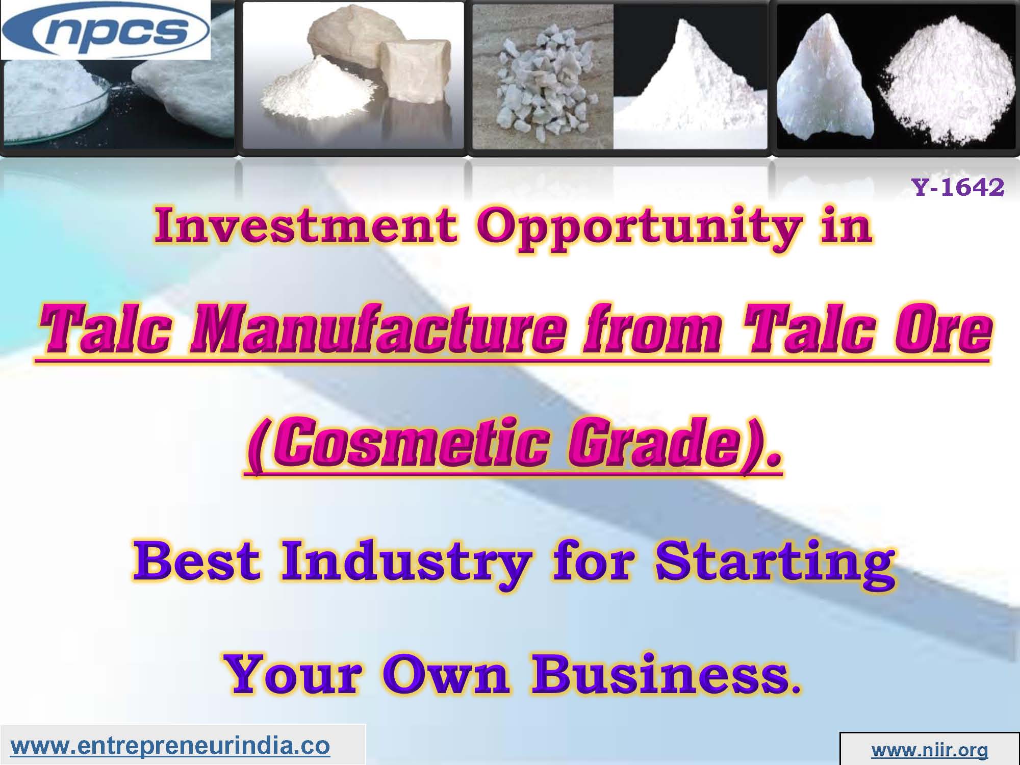 Investment Opportunity in Talc Manufacture from Talc Ore (Cosmetic Grade)