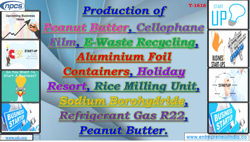 Production of Peanut Butter, Cellophane Film, E-Waste Recycling, Aluminium Foil Containers, Holiday Resort, Rice Milling Unit, Sodium Borohydride, Refrigerant Gas R22, Peanut Butter.
