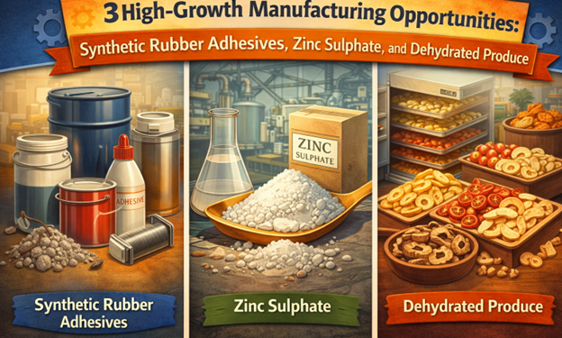 3 High Growth Manufacturing Opportunities: Synthetic Rubber Adhesives, Zinc Sulphate, and Dehydrated Produce