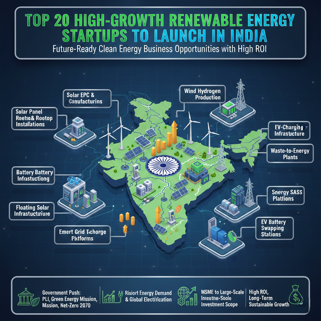 renewable energy startups in India solar wind biomass manufacturing
