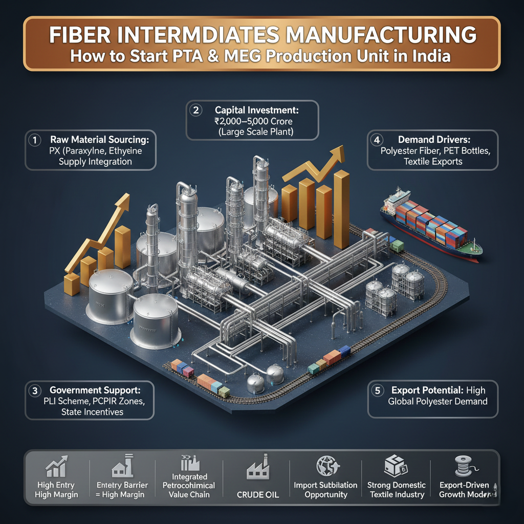 fiber intermediates manufacturing India process diagram showing PTA and MEG production