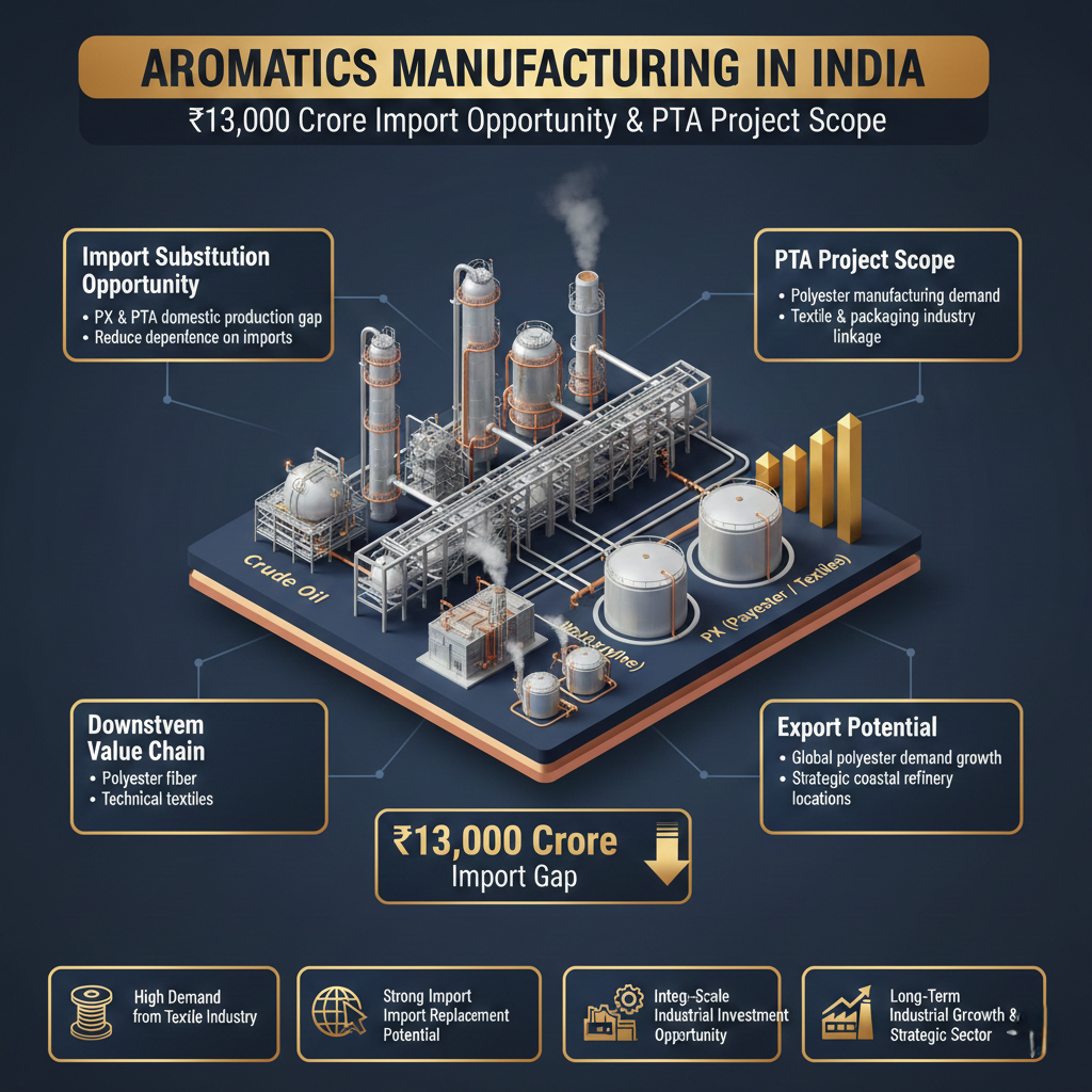 Aromatics manufacturing value chain in India showing Benzene Toluene Xylene production process