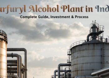 Furfuryl alcohol manufacturing plant in India showing hydrogenation reactor and storage tanks