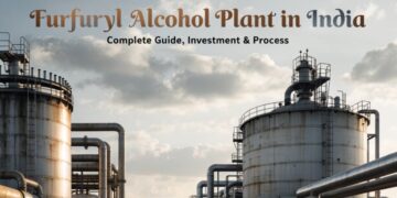 Furfuryl alcohol manufacturing plant in India showing hydrogenation reactor and storage tanks