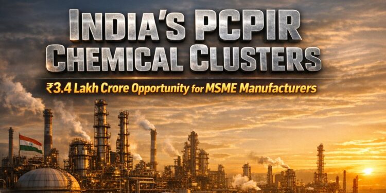 India PCPIR chemical clusters map showing Dahej Vizag Kakinada and Paradeep regions