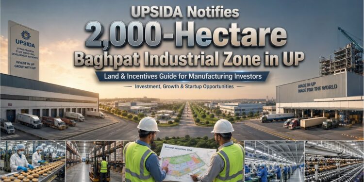 UPSIDA Baghpat Industrial Zone map showing 2000 hectares industrial