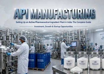 API Manufacturing Plant in India with pharmaceutical production equipment and bulk drug manufacturing facility