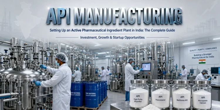 API Manufacturing Plant in India with pharmaceutical production equipment and bulk drug manufacturing facility
