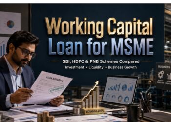 working capital loan comparison in India showing SBI, HDFC and PNB banks with business finance concept