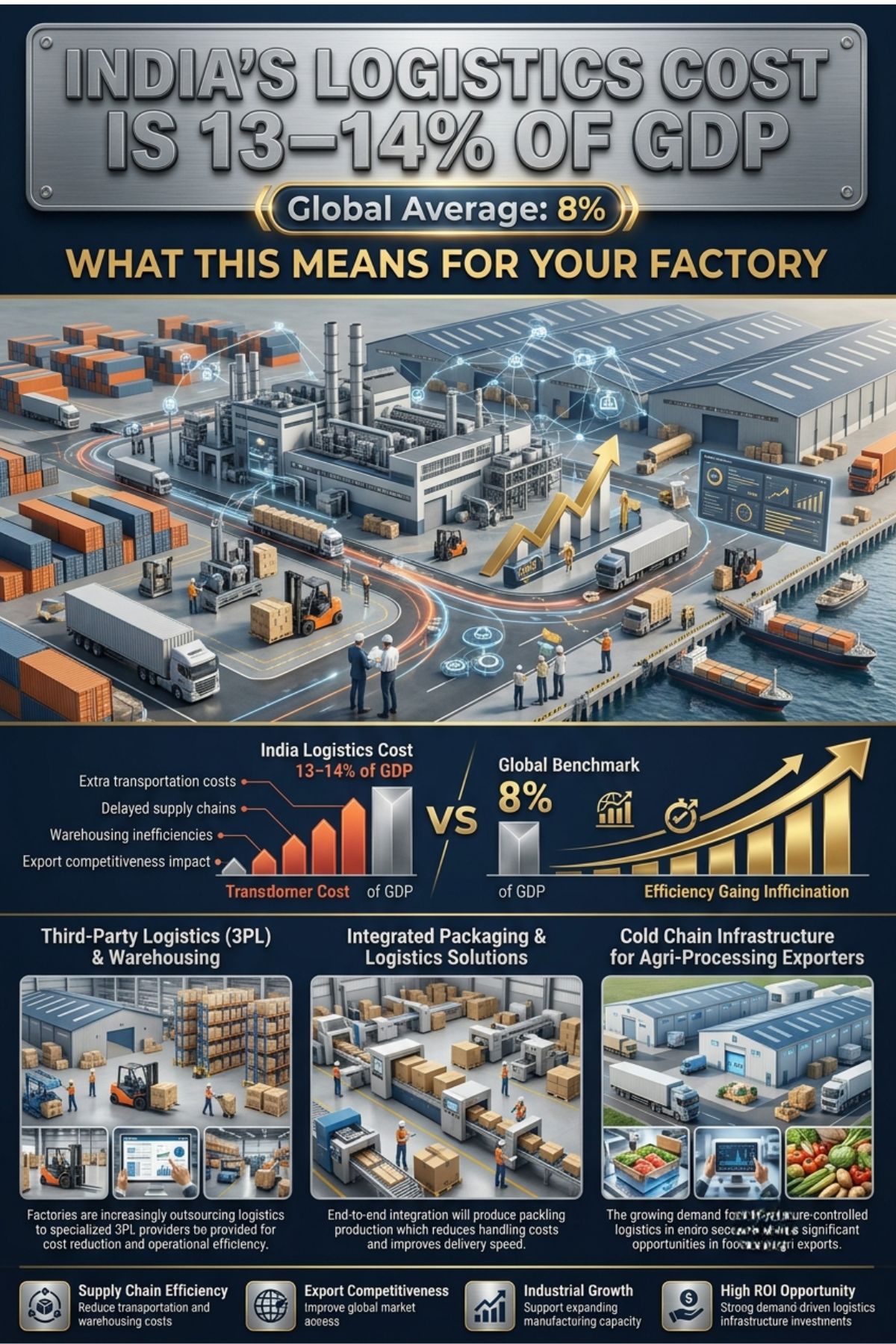 India logistics cost challenges showing supply chain inefficiency, transport delays, and manufacturing impact in India
