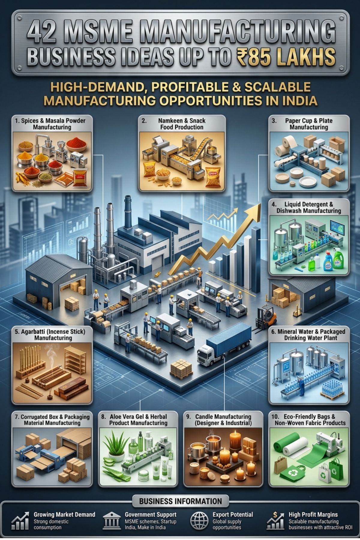 MSME manufacturing business ideas under ₹85 lakhs in India