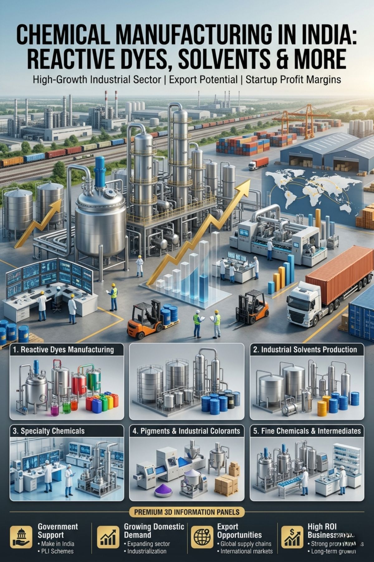 Reactive dye manufacturing business in India with chemical reactors and production plant