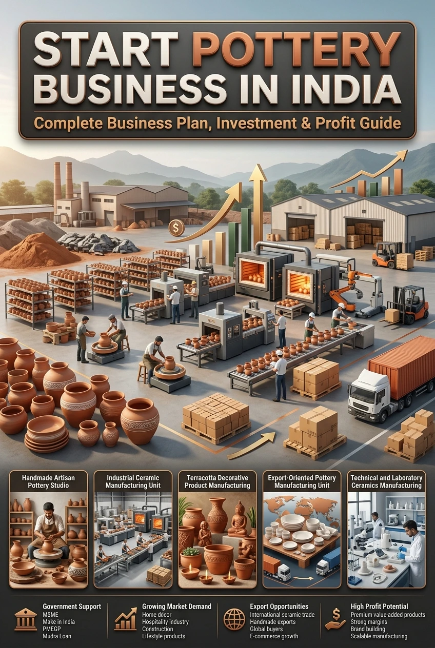 Image Alt Text:Pottery business in India with handmade ceramic products
