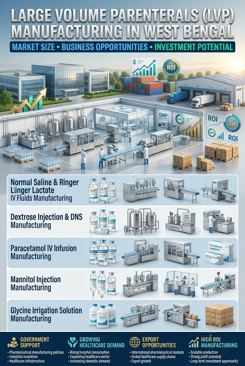 LVP manufacturing plant in West Bengal producing IV fluids and pharmaceutical solutions