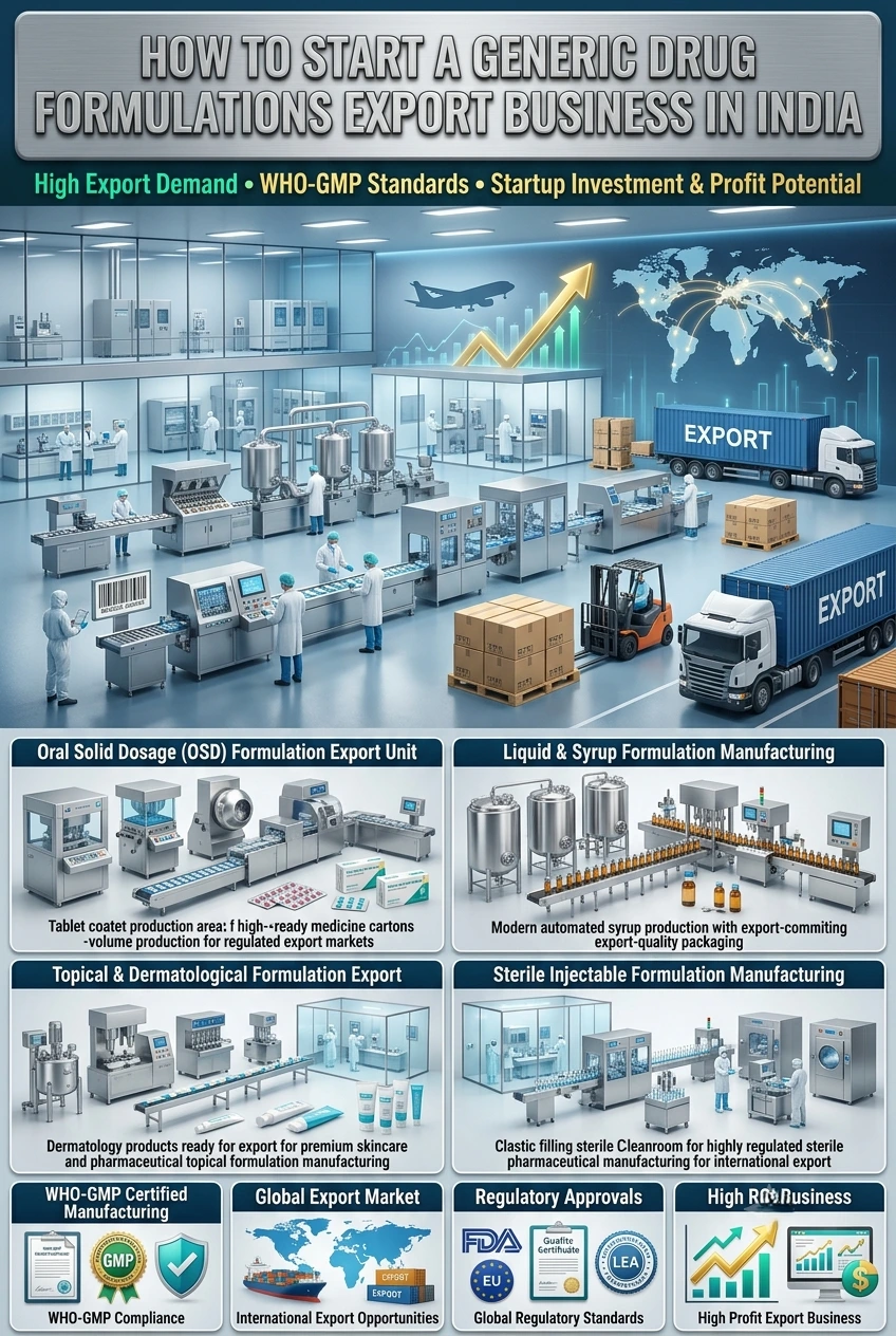 Generic Drug Formulations Export Business in India with WHO-GMP certified pharmaceutical manufacturing facility