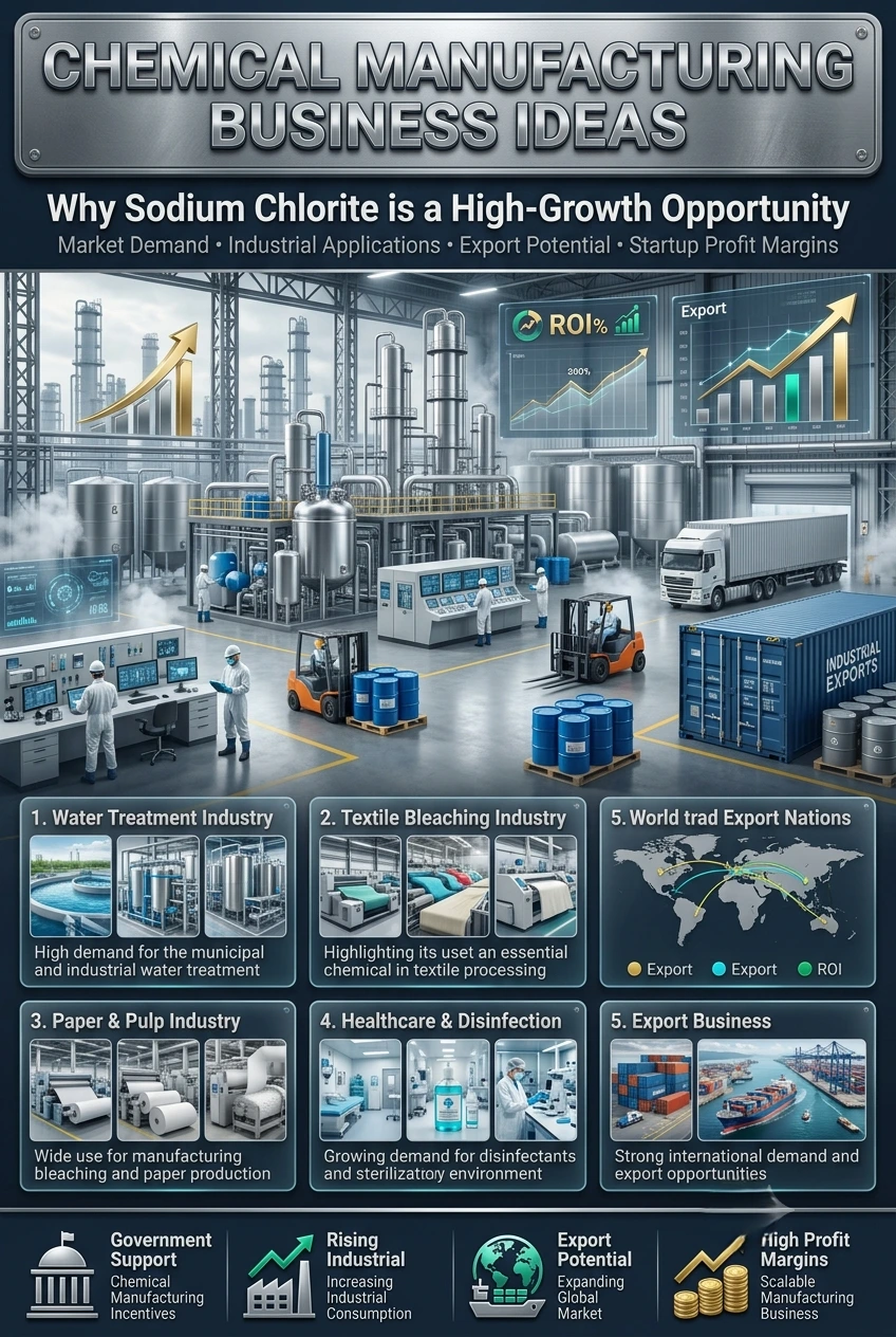 Sodium chlorite manufacturing plant for water treatment, pulp bleaching and textile processing in India