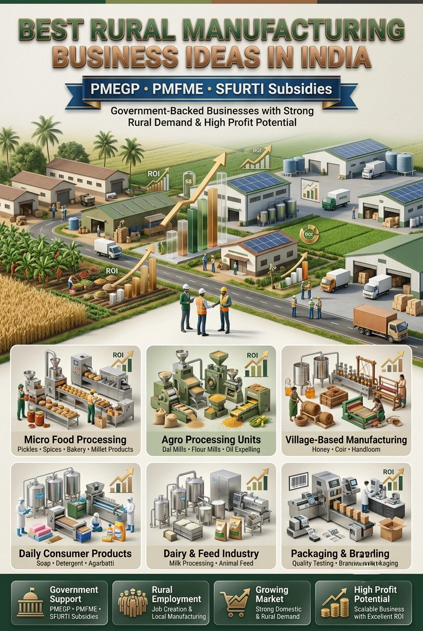 Rural manufacturing business ideas in India with PMEGP PMFME and SFURTI subsidies