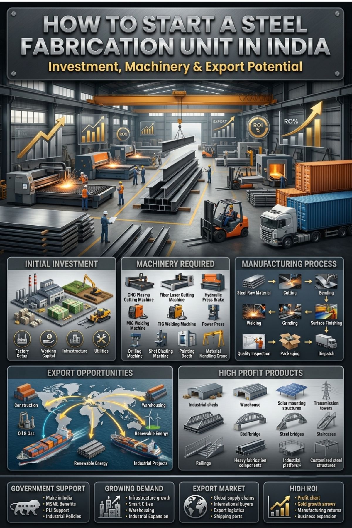 Steel fabrication unit in India with welding and cutting operations
