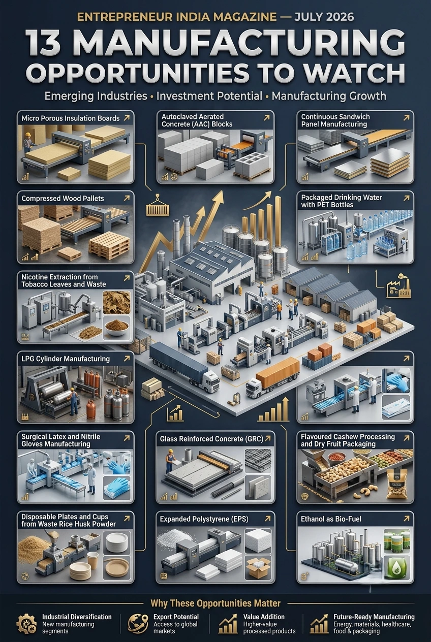 Entrepreneur India Magazine July 2026 featuring 13 manufacturing opportunities