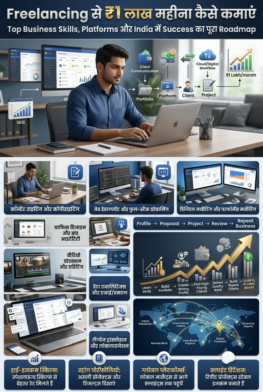 Freelancing से ₹1 लाख महीना कमाने के लिए high-paying skills और online platforms