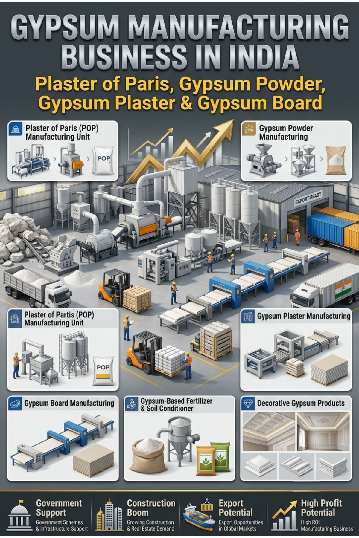Gypsum Manufacturing Plant in India for POP, Gypsum Powder and Gypsum Board Production