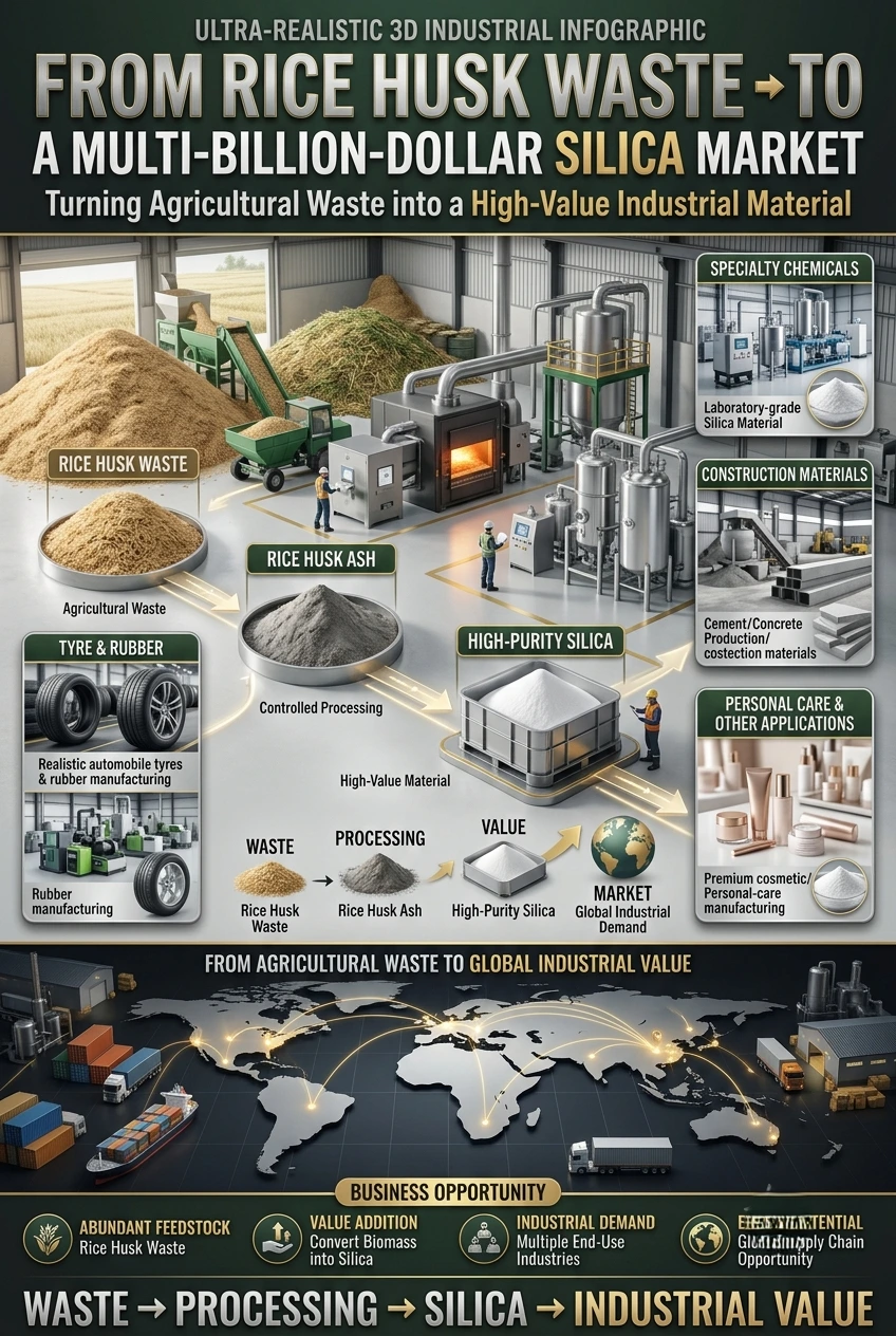Rice husk silica manufacturing from rice husk ash