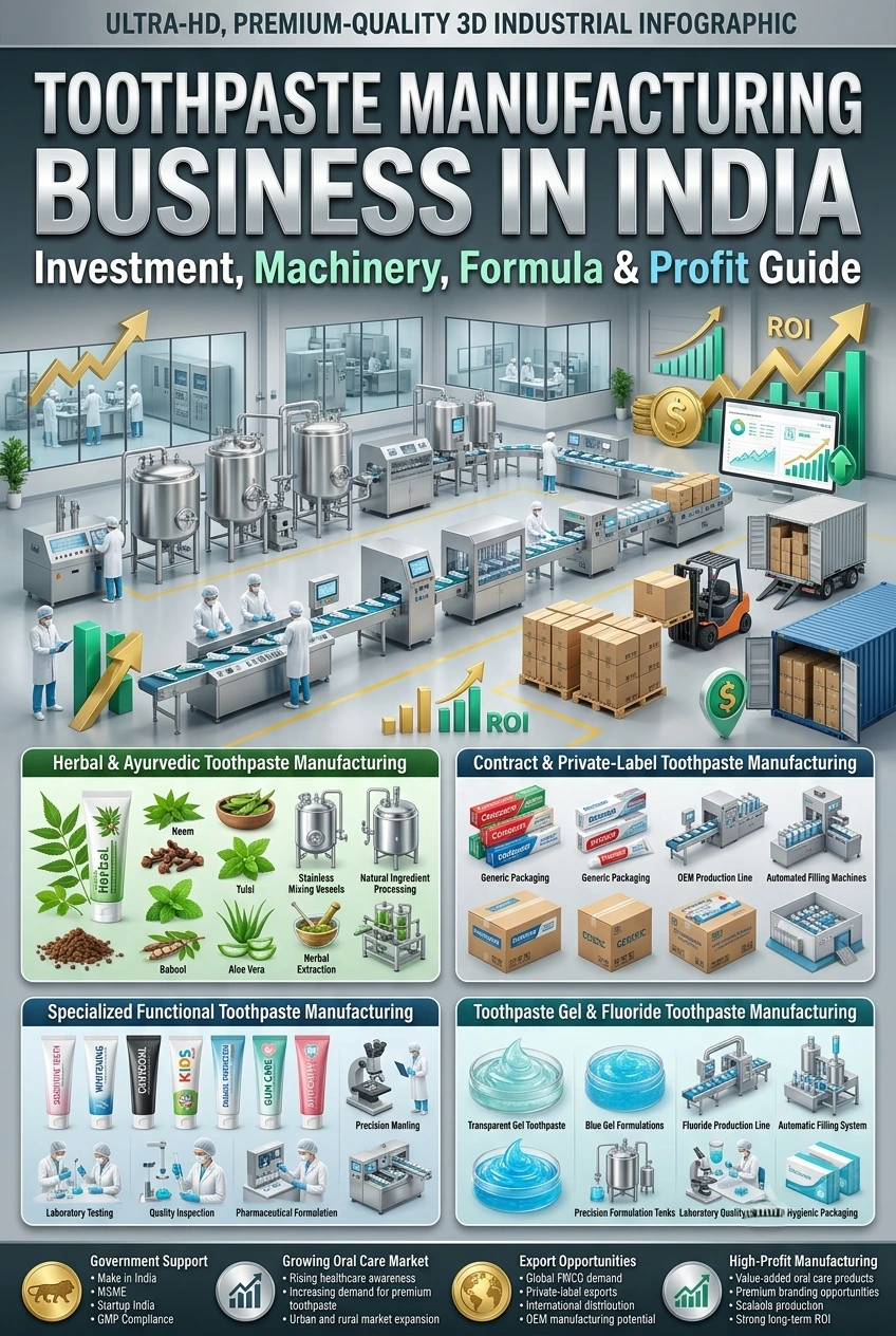 Toothpaste manufacturing business in India with modern production machinery