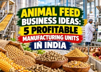 Animal feed manufacturing business ideas in India with poultry, cattle, fish, and livestock feed