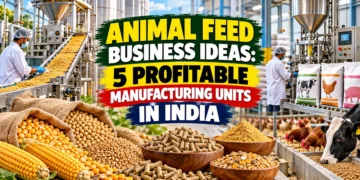 Animal feed manufacturing business ideas in India with poultry, cattle, fish, and livestock feed