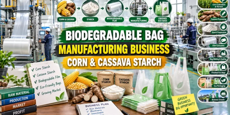 Biodegradable bag manufacturing using corn and cassava starch