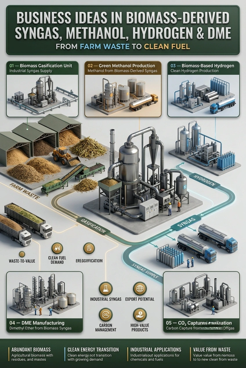 Biomass gasification business in India for syngas, methanol, hydrogen and DME