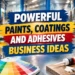 Powerful Paints, Coatings and Adhesives Business Ideas in India featuring paint manufacturing, industrial coatings, adhesive products, color swatches, and chemical business opportunities