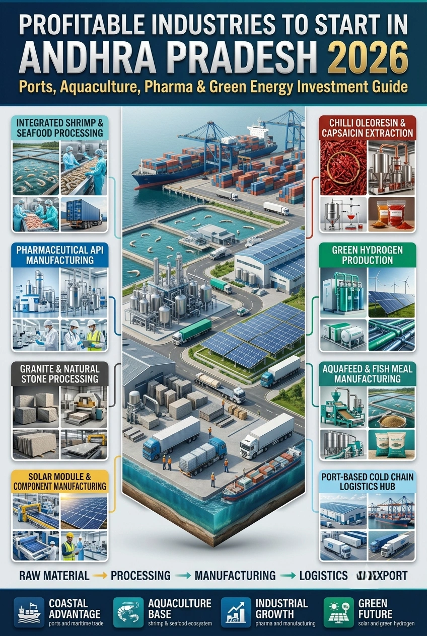 Profitable Industries to Start in Andhra Pradesh including seafood, pharma, green energy and port logistics