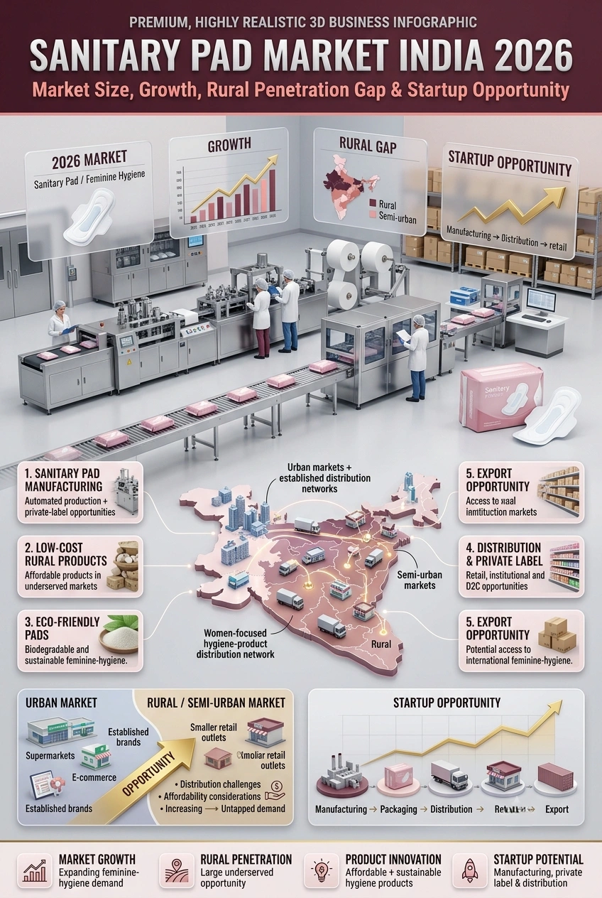 Sanitary Pad Manufacturing Business in India showing feminine hygiene products and rural market opportunities