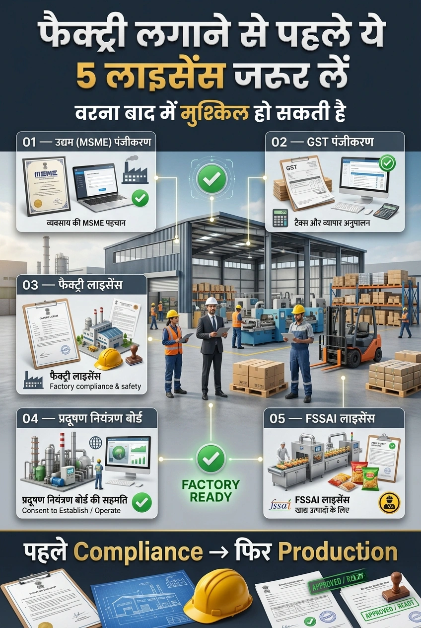 फैक्ट्री लगाने के लिए जरूरी लाइसेंस और रजिस्ट्रेशन