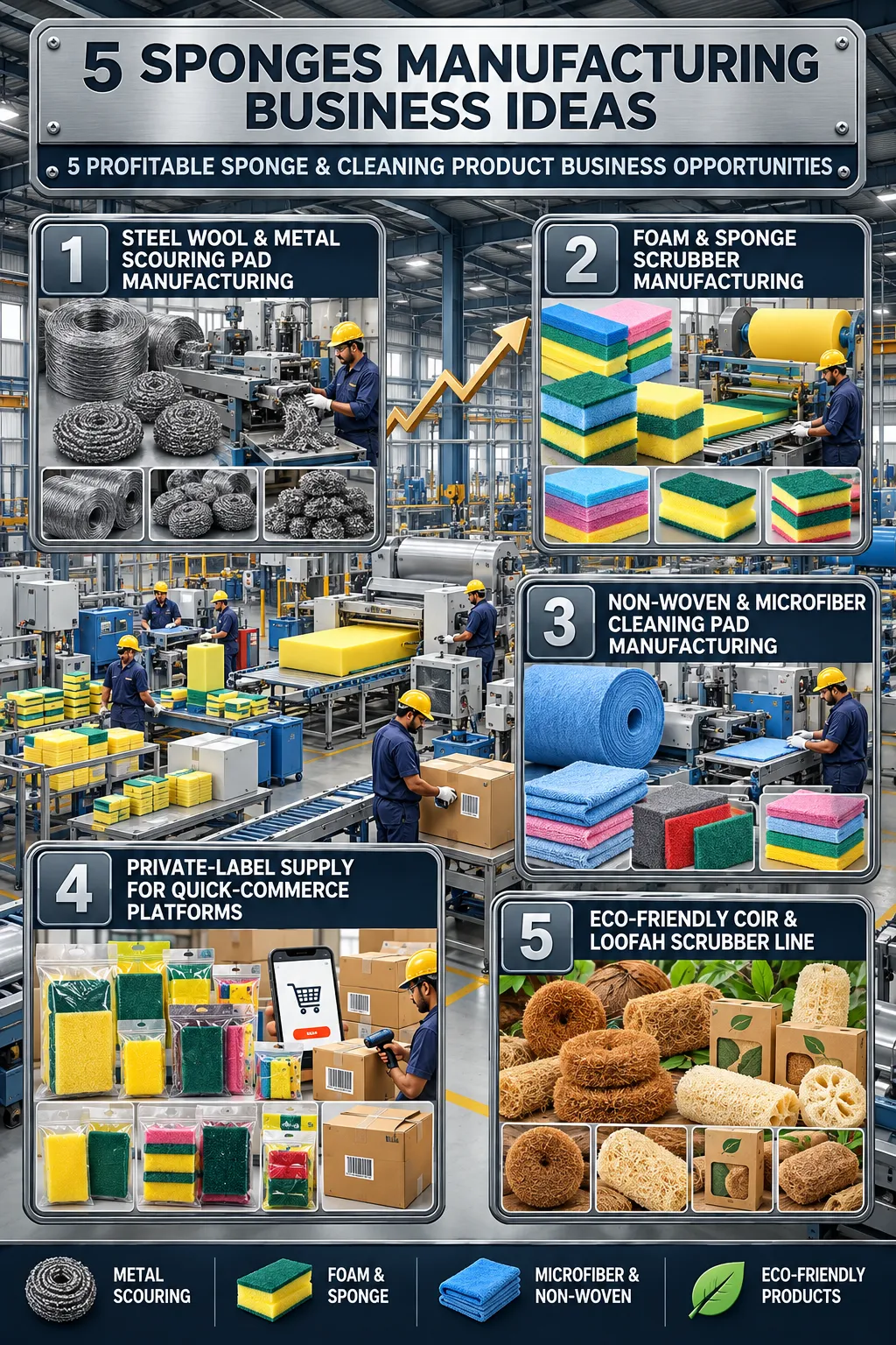 Five profitable sponge manufacturing business ideas including cleaning, bath, kitchen, industrial, and specialty sponges