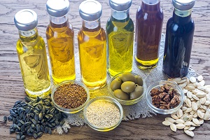 Bottles with different kinds of vegetable oil
