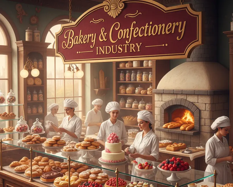 Bakery and Confectionery Products:  Food Confectionery, Chocolate, Sweets, Lollipop, Candy Bar, Toffee, Chewing Gum, Sugar-based Foods, Confectionery Lozenges, Marshmallow, Jelly, Cream, Biscuits, Processed Food, Bread, Cakes, Pastries, Cookies, Rusk